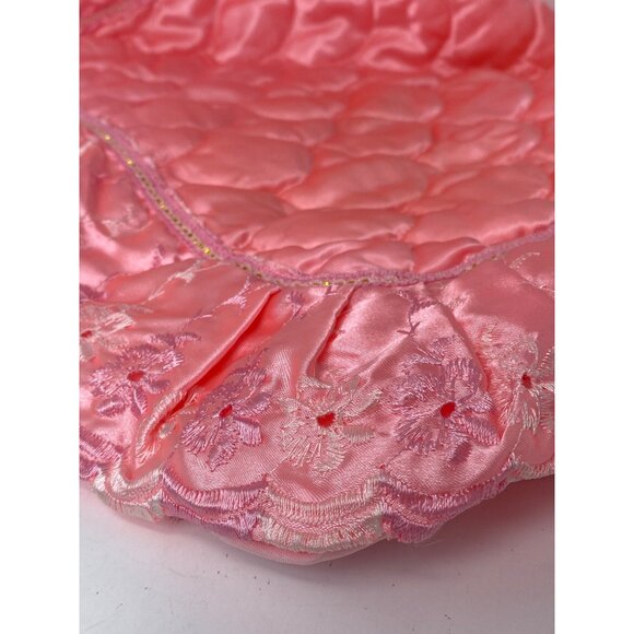 Vtg Pink Quilted Standard Pillowcase Scallop Floral Eyelet Lace Trim Zipper - Picture 2 of 9